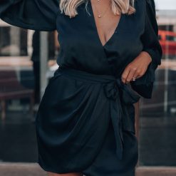 Southern Alternative Clothing Leaving Tonight Satin Mini Dress (Black)