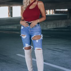 Southern Alternative Josie One Shoulder Bodysuit (Ruby) 2 Southern Alternative Josie One Shoulder Bodysuit (Ruby)