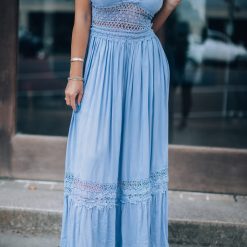 Southern Alternative Endless Love Lace Cutout Maxi Dress (Denim) Clothing