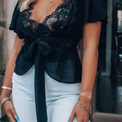 Southern Alternative Fine Lines Lace Blouse (Black) Clothing