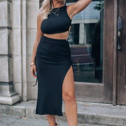 Southern Alternative Out Late Cinched Midi Skirt (Black)