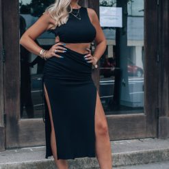 Southern Alternative Bexley Ribbed Cutout Crop Top (Black)