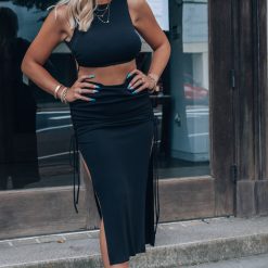 Southern Alternative Bexley Ribbed Cutout Crop Top (Black)