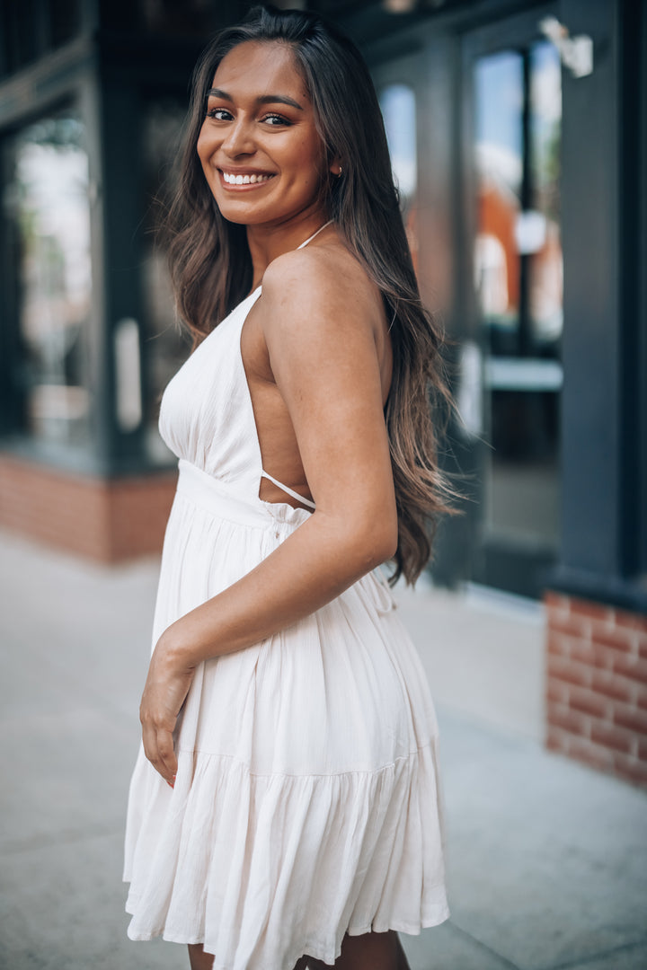 Southern Alternative Dresses Ryan Halter Mini Dress (Oatmeal) Southern Alternative Dresses Ryan Halter Mini Dress (Oatmeal)