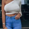Southern Alternative Clothing Signature One Shoulder Crop Top (Cream)