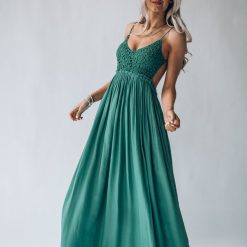 Southern Alternative Dresses Byron Bay Lace Maxi Dress (Emerald)