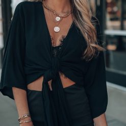 Southern Alternative Go With The Flow Wrap Top (Black) Blouses + Tops