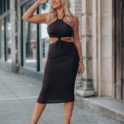 Southern Alternative Knot Again Midi Dress (Brown) Clothing