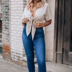 Southern Alternative Moonlight Tie Crop Top (Taupe)