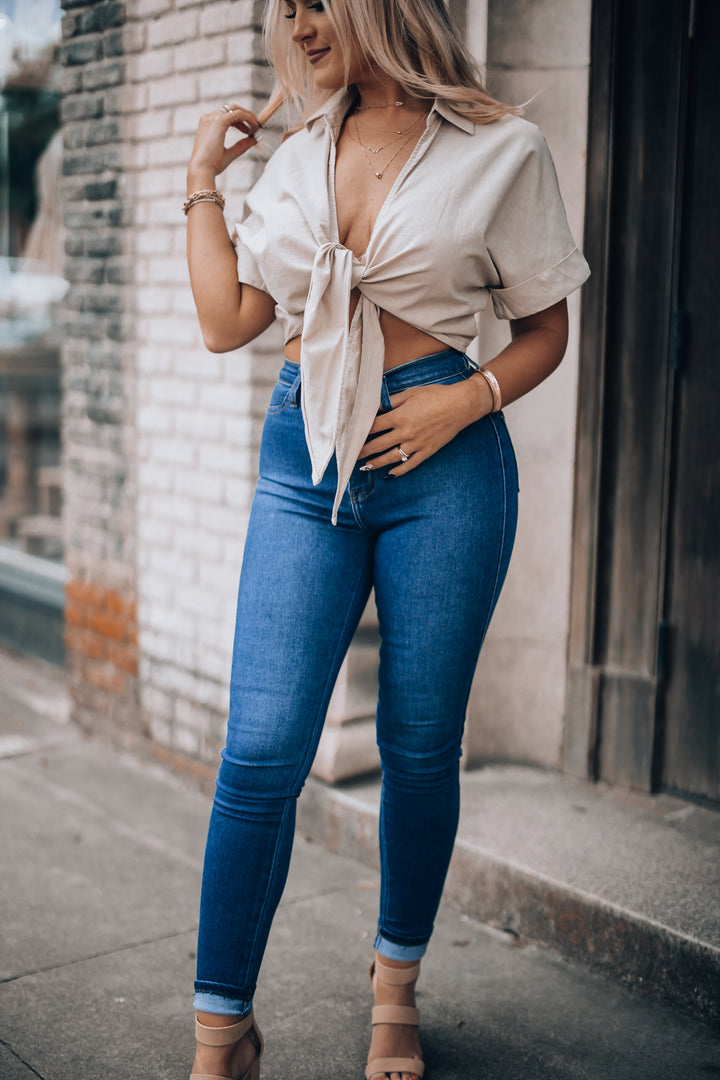 Southern Alternative Moonlight Tie Crop Top (Taupe) Southern Alternative Moonlight Tie Crop Top (Taupe)