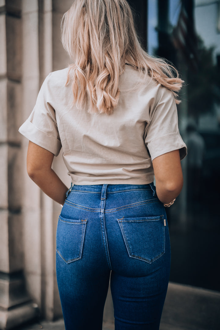 Southern Alternative Moonlight Tie Crop Top (Taupe) Southern Alternative Moonlight Tie Crop Top (Taupe)