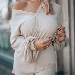 Southern Alternative Clothing Regina Long Sleeve Romper (Beige)