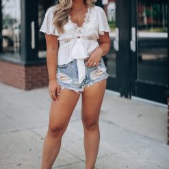 Southern Alternative Fine Lines Lace Blouse (White) Blouses + Tops