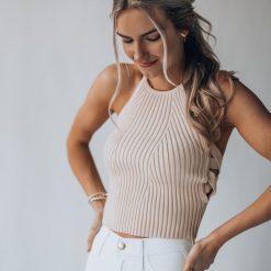 Southern Alternative Wilmington Knit Crop Top (Taupe)