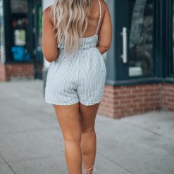 Southern Alternative Sidnie Striped Romper (Sage) Clothing 2 Southern Alternative Sidnie Striped Romper (Sage) Clothing