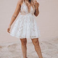 Southern Alternative Whimsical Velvet Mini Dress (White/Nude) Clothing 2 Southern Alternative Whimsical Velvet Mini Dress (White/Nude) Clothing