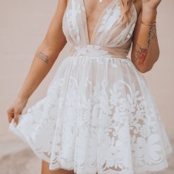Southern Alternative Whimsical Velvet Mini Dress (White/Nude) Clothing