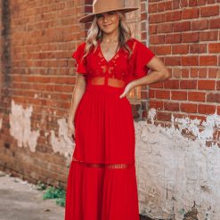 Southern Alternative Skylar Embroidered Maxi Dress (Red) Dresses