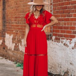 Southern Alternative Skylar Embroidered Maxi Dress (Red) Dresses 2 Southern Alternative Skylar Embroidered Maxi Dress (Red) Dresses
