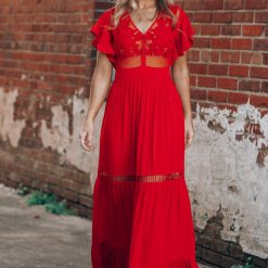 Southern Alternative Skylar Embroidered Maxi Dress (Red) Dresses 3 Southern Alternative Skylar Embroidered Maxi Dress (Red) Dresses